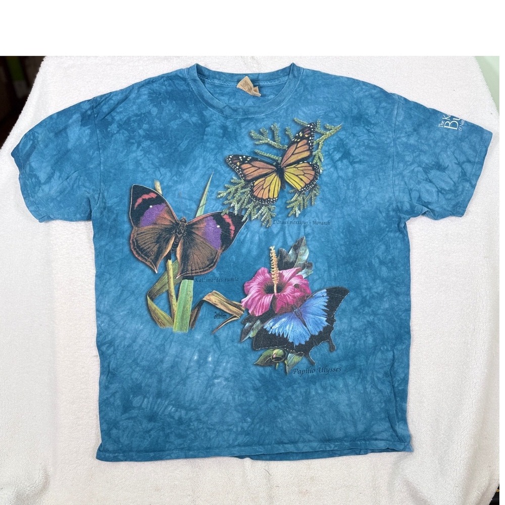 The Mountain Butterfly Shirt XXL Blue Tie Dye Carl Brenders Nature Vintage 2001